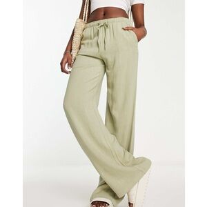 Stradivarius Linen Mix Pull On Pants with Drawstring in Khaki size USA XL